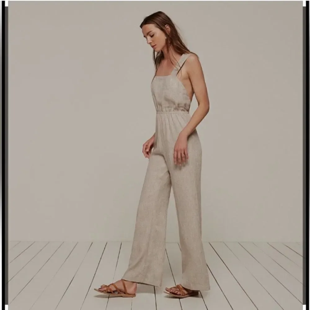 Reformation Trace Oatmeal Linen Cream Tan Jumpsuit Size 0